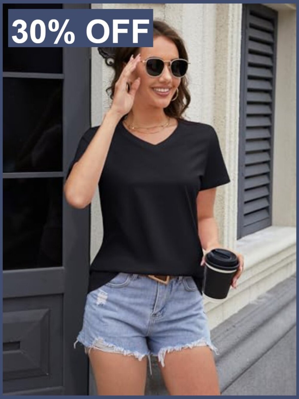 Women's Classic-Fit V-Neck Short Sleeve Cotton Tee - Picture 5 of 7